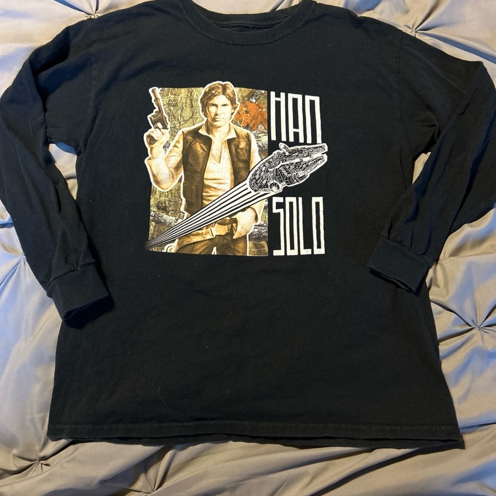 Star Wars Youth Shirt XLarge (18) Hans Solo Millennium Falcon Long‎ Sleeve Black